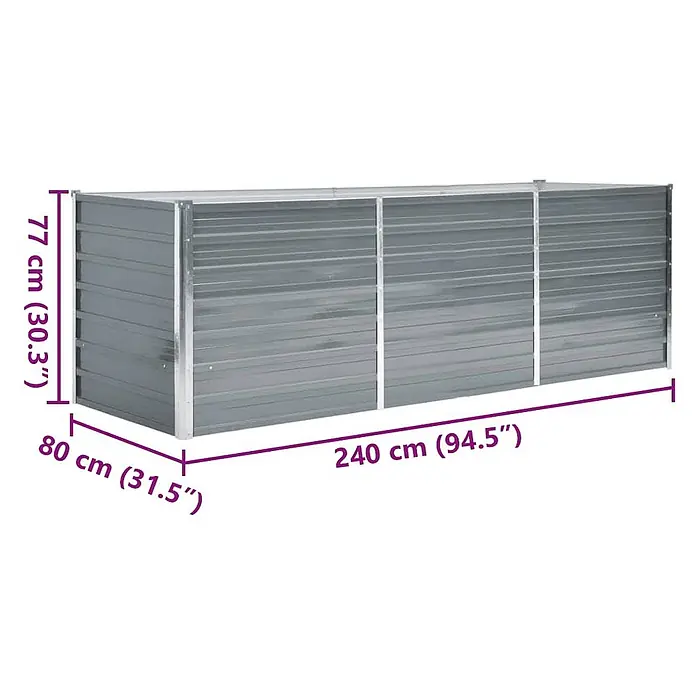 Furnicato Hochbeet - 240 x 80 x 77 cm, Stahl, Grau - Rechteckiger grauer Gartenlagerschuppen aus Wellblech, Maße 240x80x77 cm.