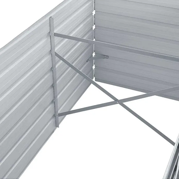 Furnicato Hochbeet - 240 x 80 x 77 cm, Stahl, Grau - Innenansicht einer grauen Metallstruktur mit Wellblechpaneelen und Kreuzverstrebungen.