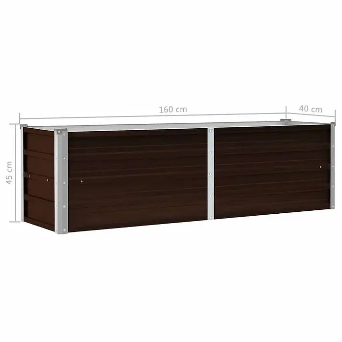 Furnicato Hochbeet - 160 x 40 x 45 cm, Stahl, Braun - Dunkelbraunes Hochbeet in Holzoptik mit silbernem Rahmen, 160x40x45 cm.