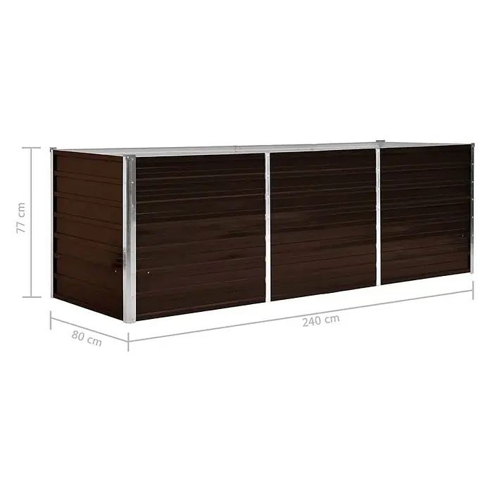 Furnicato Hochbeet - 240 x 80 x 77 cm, Stahl, Braun - Große braune Metall-Gartenbox mit silbernen Rahmen, 240 cm lang.