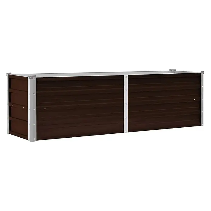 Furnicato Hochbeet - 160 x 40 x 45 cm, Stahl, Braun - Modulares, dunkelbraunes Hochbeet mit silbernem Metallrahmen, bestehend aus zwei verbundenen Abschnitten.