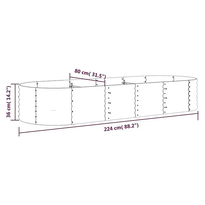 Furnicato Hochbeet - 80 x 224 x 36 cm, Stahl, Anthrazit - Langes ovales Metall-Hochbeet, 224 cm (Länge) x 80 cm (Breite) x 36 cm (Höhe).