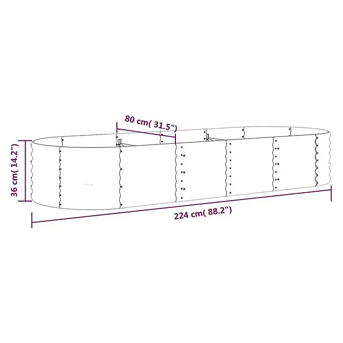 Furnicato Hochbeet - 224 x 80 x 36 cm, Stahl, Braun - Ovales Metall-Hochbeet, 224 cm lang, 80 cm breit und 36 cm hoch.