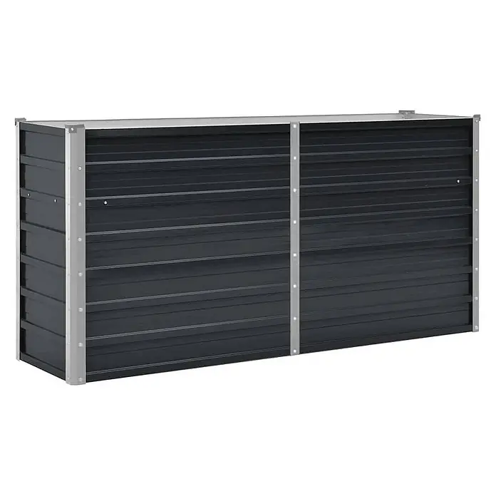 Furnicato Hochbeet - 40 x 160 x 77 cm, Stahl, Anthrazit - Dunkelgraue Wellblech-Gartenbox mit silberfarbenem Rahmen.