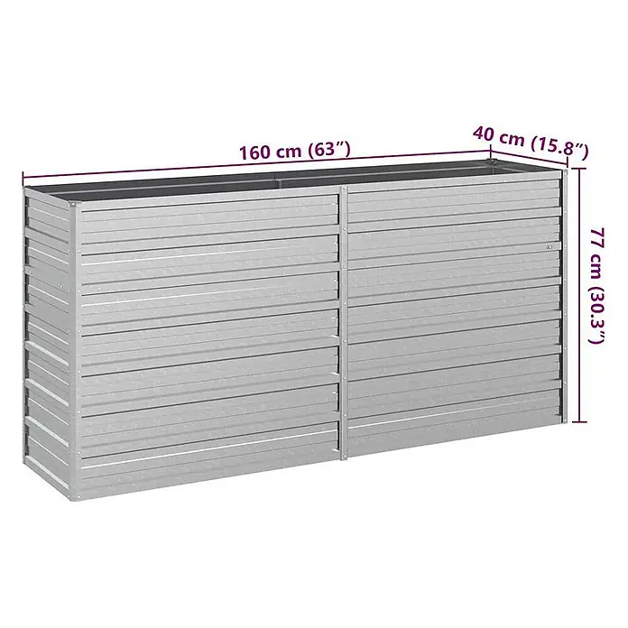Furnicato Hochbeet - 40 x 160 x 77 cm, Stahl, Silber - Hochbeet aus verzinktem Stahl, 160x40x77 cm.