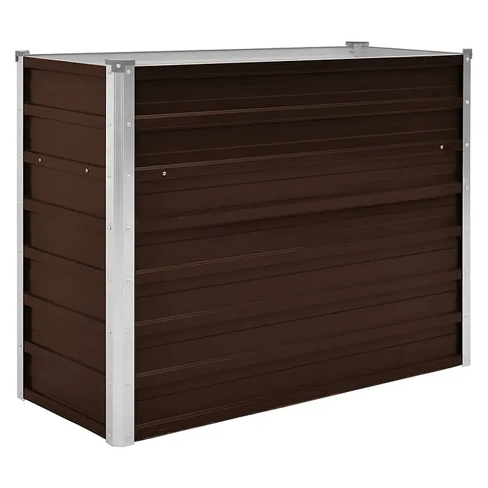 Furnicato Hochbeet verzinkter Stahl - 100 x 40 x 77 cm, Stahl, Braun - Rechteckige braune Wellblech-Aufbewahrungsbox mit silbernen Eckrahmen.