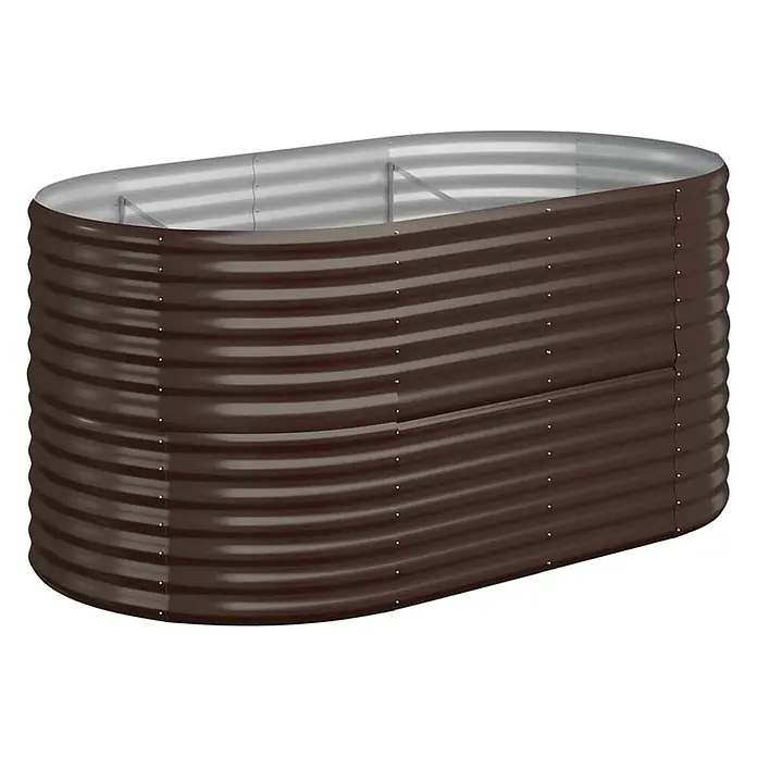 Furnicato Hochbeet oval, verzinkter Stahl, Braun, 152 x 80 x 68 cm -  - Ein längliches, ovales Hochbeet aus gewelltem braunem Metall zum Bepflanzen.