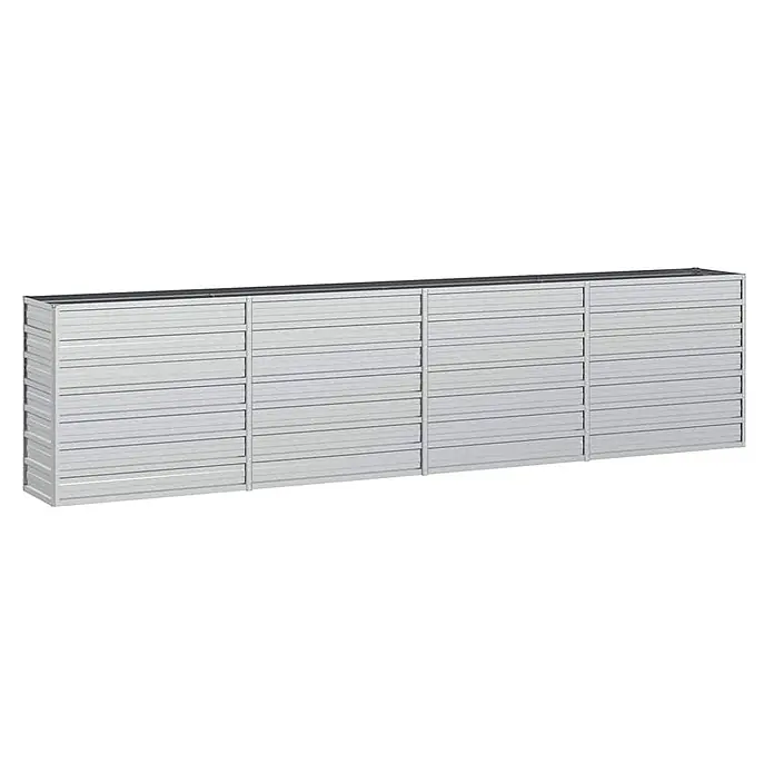 Furnicato Hochbeet - 320 x 40 x 77 cm, Stahl, Silber - Hellgrauer Metallschrank mit mehreren waagerechten Schubladen.