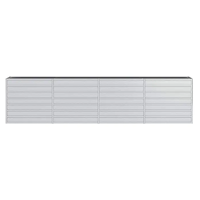Furnicato Hochbeet - 320 x 40 x 77 cm, Stahl, Silber - Modulares Hochbeet aus hellgrauem Metall mit Lamellenstruktur und dunkler Oberkante.