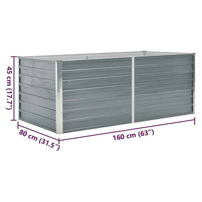 Furnicato Hochbeet - 160 x 80 x 45 cm, Stahl, Grau - Rechteckiges Hochbeet aus grauem Wellblech, 160x80x45 cm.