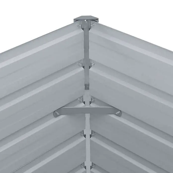 Furnicato Hochbeet - 480 x 80 x 45 cm, Stahl, Grau - Graues Wellblechdach innen, zeigt einen verschraubten First und diagonale Streben.