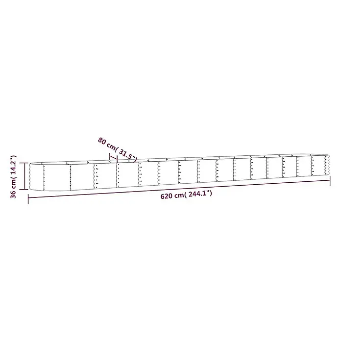 Furnicato Hochbeet - 620 x 80 x 36 cm, Stahl, Anthrazit - Ovales Hochbeet aus Wellblech, 620 cm lang und 36 cm hoch, mit segmentierter Bauweise.
