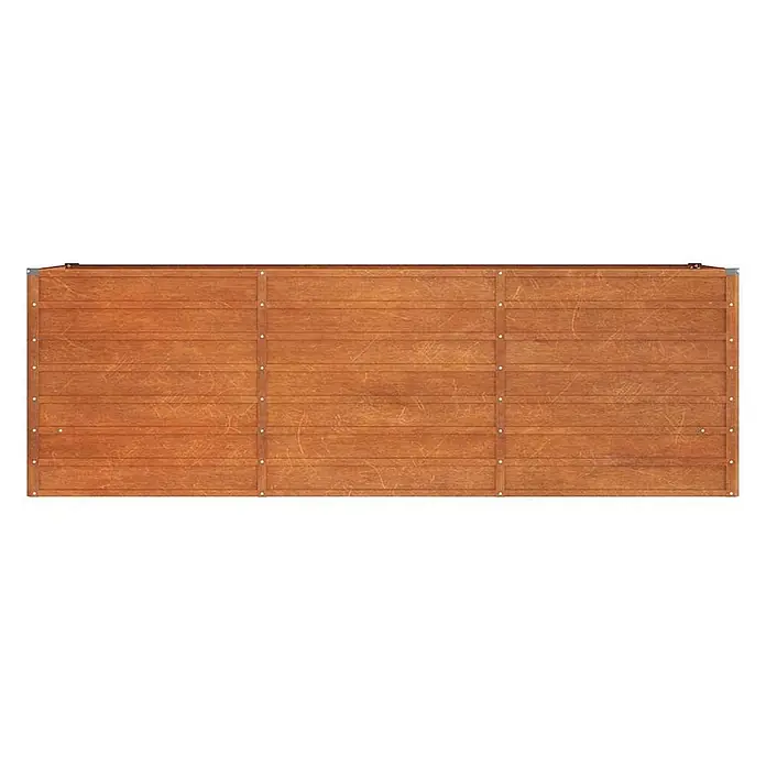 Furnicato Hochbeet - 240 x 80 x 77 cm, Stahl, Braun - Braunes, texturiertes Holzpaneel mit horizontalen Brettern und vertikalen Verstrebungen, mit kleinen runden Befestigungen.