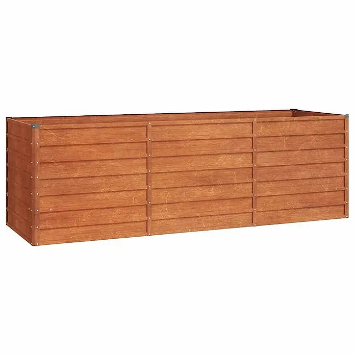 Furnicato Hochbeet - 240 x 80 x 77 cm, Stahl, Braun - Langer rechteckiger Pflanzkasten aus braunem Holz mit Lattenseiten, ideal für den Garten.