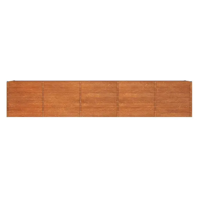 Furnicato Hochbeet - 400 x 80 x 77 cm, Stahl, Braun - Langes, warmbraunes Holzlattenpaneel mit vertikalen Verstärkungsleisten und Nieten, geeignet für Container oder rustikale Strukturen.