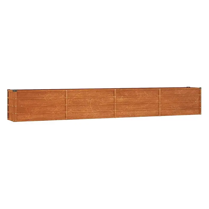 Furnicato Hochbeet - 320 x 40 x 45 cm, Stahl, Braun - Langer, rotbrauner Blumenkasten aus Holz mit horizontalen Brettern und vertikalen Verstärkungsleisten.