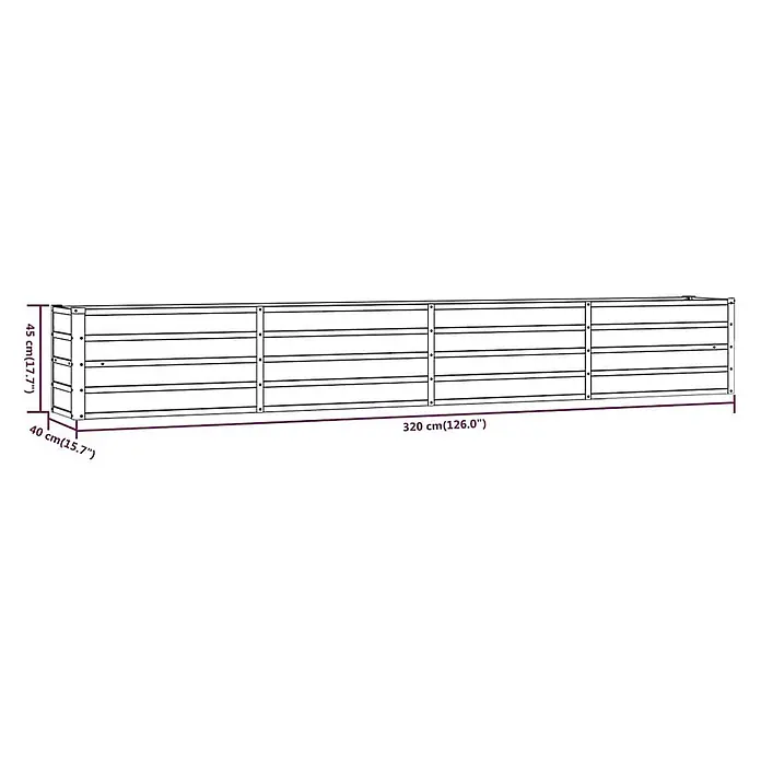 Furnicato Hochbeet - 320 x 40 x 45 cm, Stahl, Braun - Langes, rechteckiges Hochbeet mit Lattenstruktur und vier Sektionen.