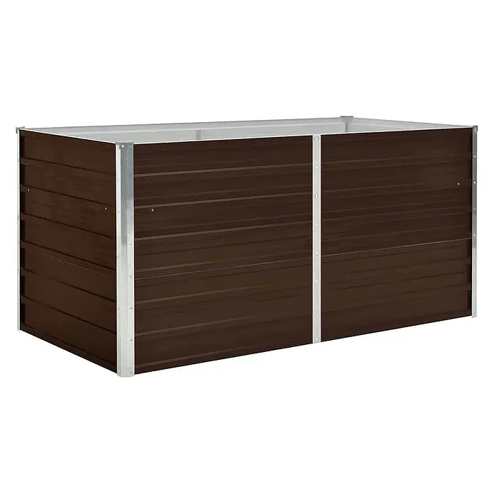 Furnicato Hochbeet verzinkter Stahl - 160 x 80 x 77 cm, Stahl, Braun - Braunes Hochbeet aus Metall mit silbernen Eckstützen und oberem Rand.