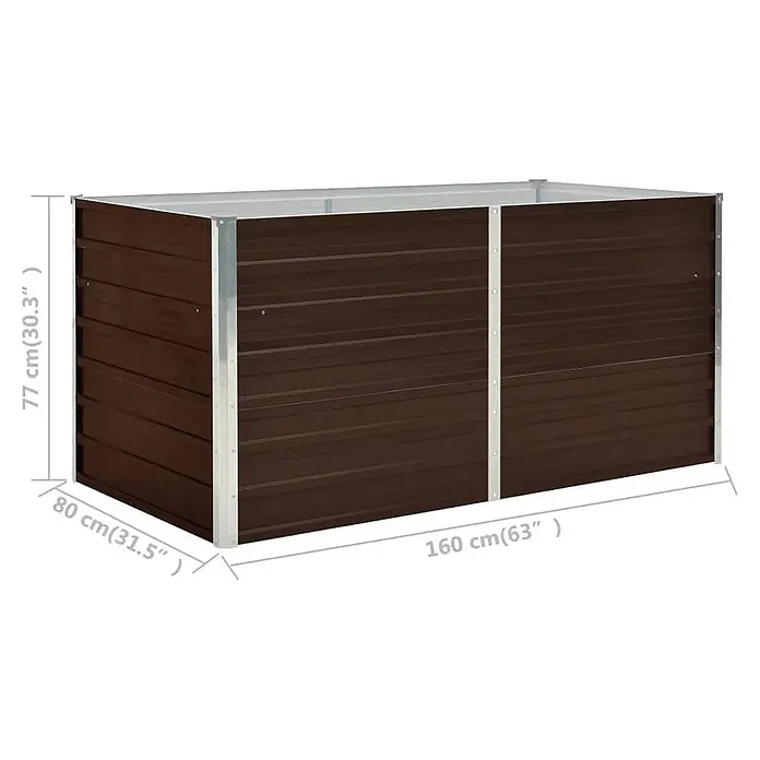 Furnicato Hochbeet verzinkter Stahl - 160 x 80 x 77 cm, Stahl, Braun - Braunes rechteckiges Hochbeet aus Metall, 160x80x77 cm.