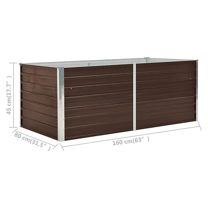 Furnicato Hochbeet - 160 x 80 x 45 cm, Metall, Braun - Braunes Hochbeet aus Metall mit silberfarbenen Stützen, ideal zum Pflanzen.