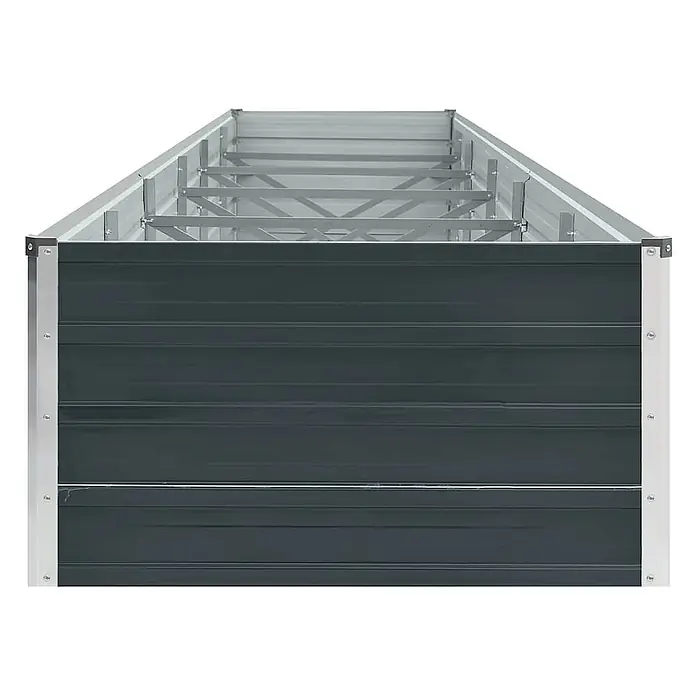 Furnicato Hochbeet - 480 x 80 x 45 cm, Stahl, Anthrazit - Langes, dunkelgraues Metall-Hochbeet mit silbernem Rahmen und internen Kreuzstreben für Stabilität.