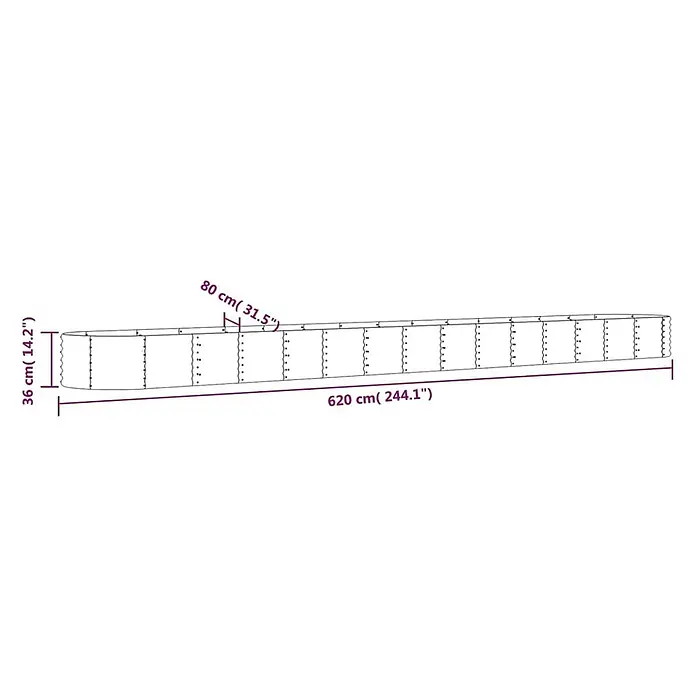 Furnicato Hochbeet - 620 x 80 x 36 cm, Stahl, Braun - Langer, segmentierter Pflanzkasten mit den Maßen 36 cm Höhe, 620 cm Länge und 80 cm Segmentbreite.