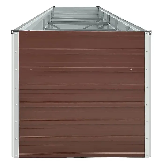 Furnicato Hochbeet verzinkter Stahl - 400 x 80 x 45 cm, Stahl, Braun - Rechteckiges braunes Metall-Hochbeet mit grauer Stützstruktur.