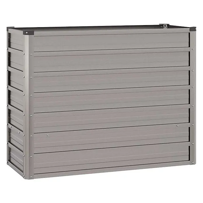 Furnicato Hochbeet - 100 x 40 x 77 cm, Stahl, Braun - Graue Metall-Aufbewahrungsbox mit horizontalen Lamellen und sichtbaren Befestigungen.
