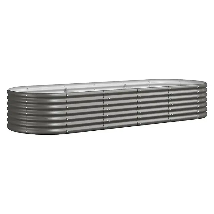 Furnicato Hochbeet - 224 x 80 x 36 cm, Stahl, Grau - Langes, ovales Hochbeet aus gewelltem, verzinktem Metall.