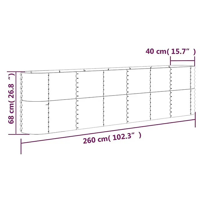 Furnicato Hochbeet - 260 x 40 x 68 cm, Stahl, Silber - Langes, rechteckiges Kissen mit gesteppten Segmenten, Maße 260x68x40 cm (LxHxB).