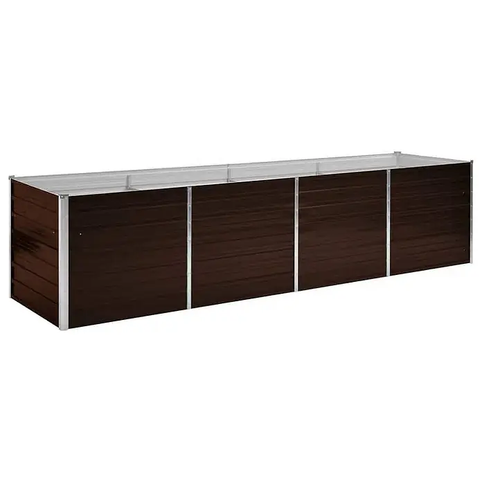 Furnicato Hochbeet - 80 x 320 x 77 cm, Stahl, Braun - Langes, rechteckiges Hochbeet aus dunkelbraunem Wellblech mit silbernen Stützen.