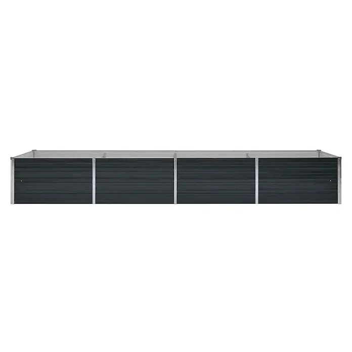 Furnicato Hochbeet - 80 x 320 x 45 cm, Stahl, Anthrazit - Rechteckiges dunkelgraues Metall-Hochbeet mit silberfarbenem Rahmen und Eckpfosten, ideal zum Bepflanzen.