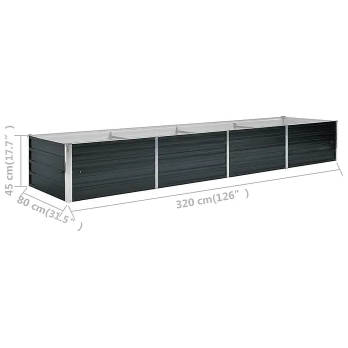 Furnicato Hochbeet - 80 x 320 x 45 cm, Stahl, Anthrazit - Langes, rechteckiges Pflanzbeet aus dunkelgrauem Metall.