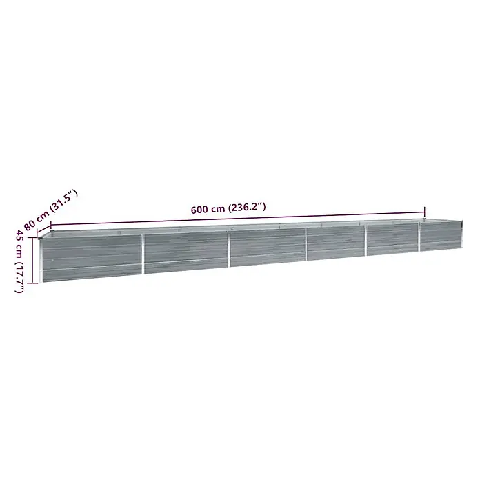 Furnicato Hochbeet - 600 x 80 x 45 cm, Stahl, Grau - Langes, rechteckiges, silberfarbenes Hochbeet aus Metall mit den Maßen 600x80x45 cm.