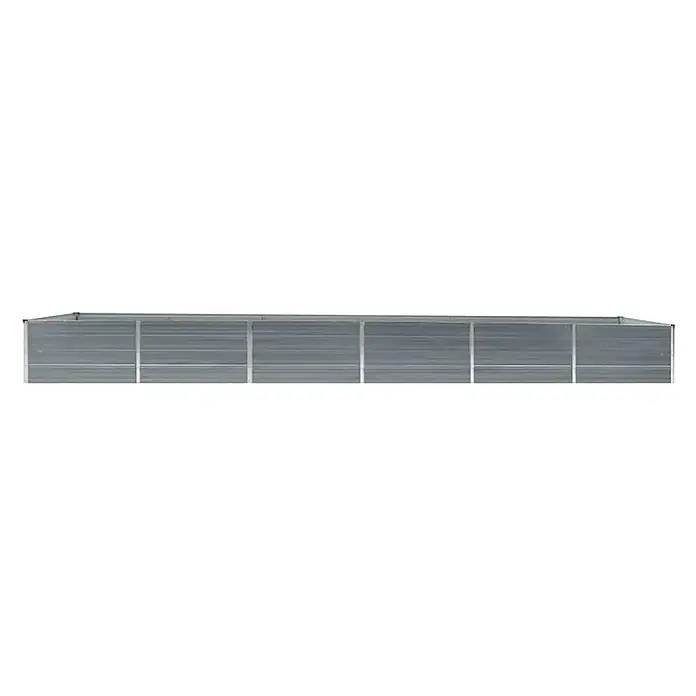 Furnicato Hochbeet - 480 x 80 x 45 cm, Stahl, Grau - Langes Gewächshaus mit silbernem Metallrahmen und durchscheinenden grauen Platten.