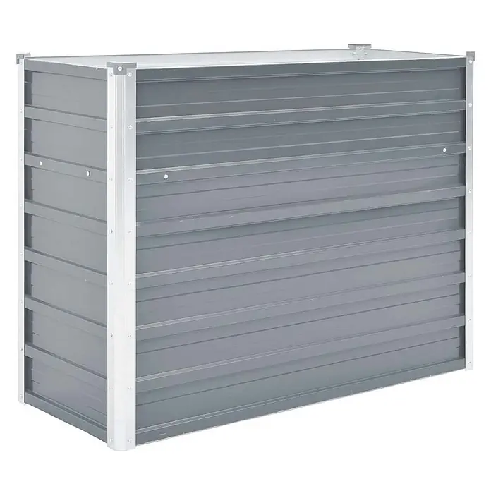 Furnicato Hochbeet - 100 x 40 x 77 cm, Stahl, Grau - Rechteckige graue Wellblech-Aufbewahrungsbox mit helleren Metallrahmen.