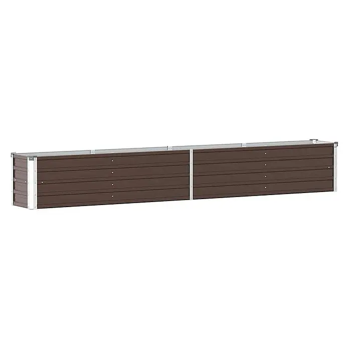 Furnicato Hochbeet - 40 x 320 x 45 cm, Stahl, Braun - Langes braunes Hochbeet aus Wellblech mit silbernen Zierleisten und Verbindern.