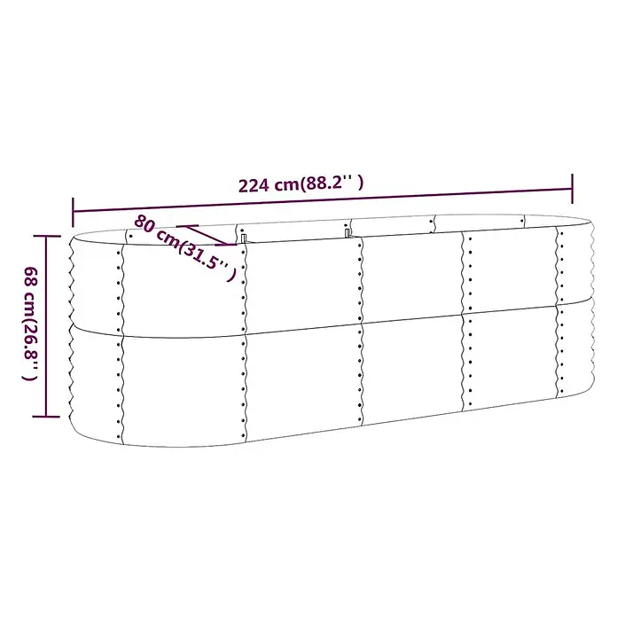 Furnicato Hochbeet - 80 x 224 x 68 cm, Stahl, Anthrazit - Ovales Hochbeet aus Metall, 224x80x68 cm (LxBxH).