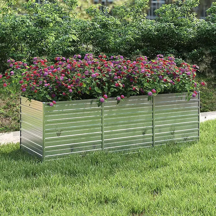 Furnicato Hochbeet - 240 x 80 x 77 cm, Stahl, Silber - Erhöhtes Gartenbeet aus verzinktem Metall mit farbigen Blumen.