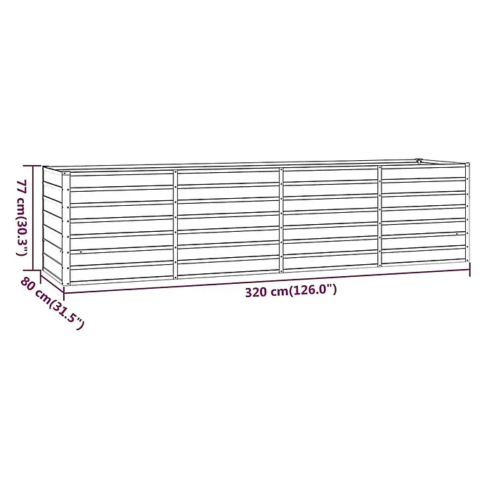 Furnicato Hochbeet - 320 x 80 x 77 cm, Stahl, Braun - Langer, rechteckiger Pflanzkasten mit Lamellenstruktur, 320 cm lang, 80 cm tief und 77 cm hoch.