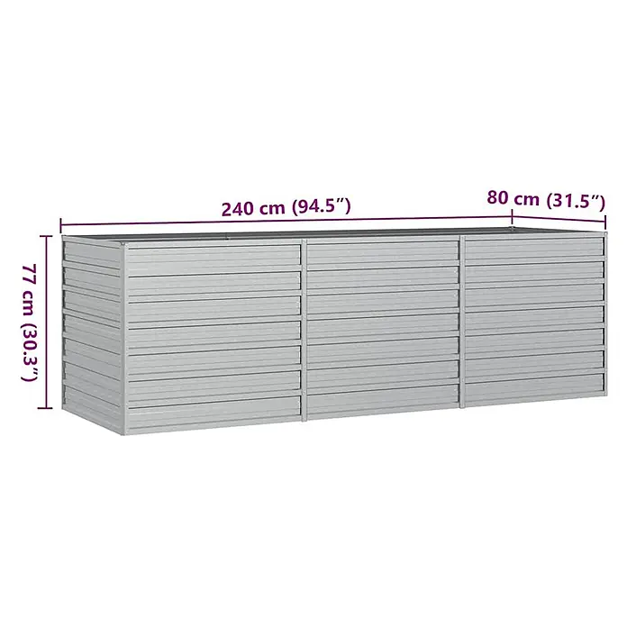 Furnicato Hochbeet - 240 x 80 x 77 cm, Stahl, Silber - Graue Lamellen-Gartenaufbewahrungsbox zur Organisation.