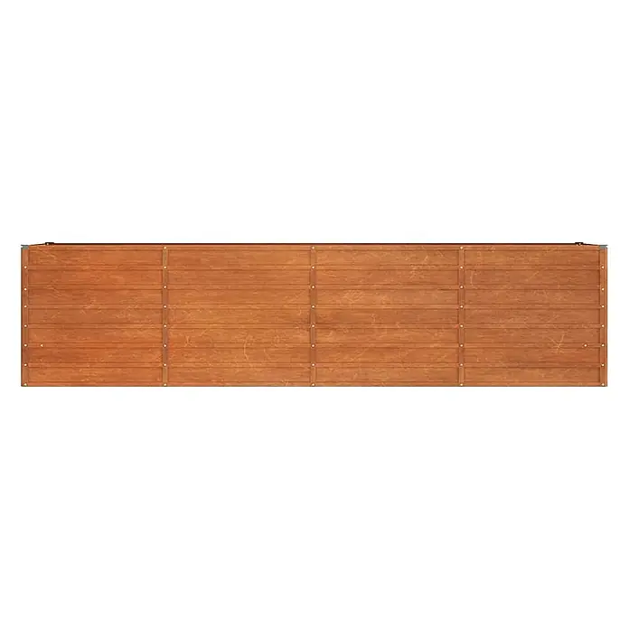 Furnicato Hochbeet - 320 x 80 x 77 cm, Stahl, Braun - Lange braune Holzzaunplatte mit horizontalen Brettern, verstärkt durch vertikale Leisten mit sichtbaren Metallbefestigungen.