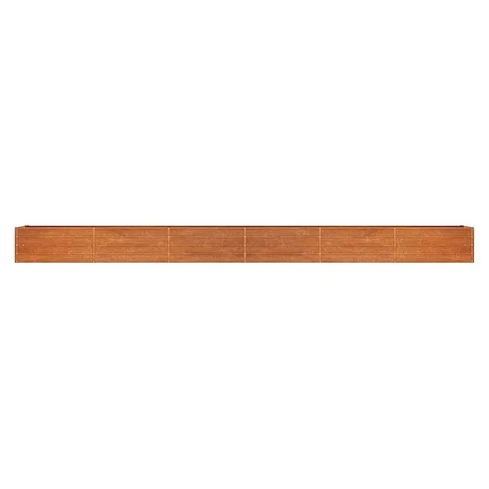 Furnicato Hochbeet - 600 x 80 x 45 cm, Stahl, Braun - Langes, rechteckiges braunes Holzbrett mit sichtbarer Maserung und metallischen Eckdetails.
