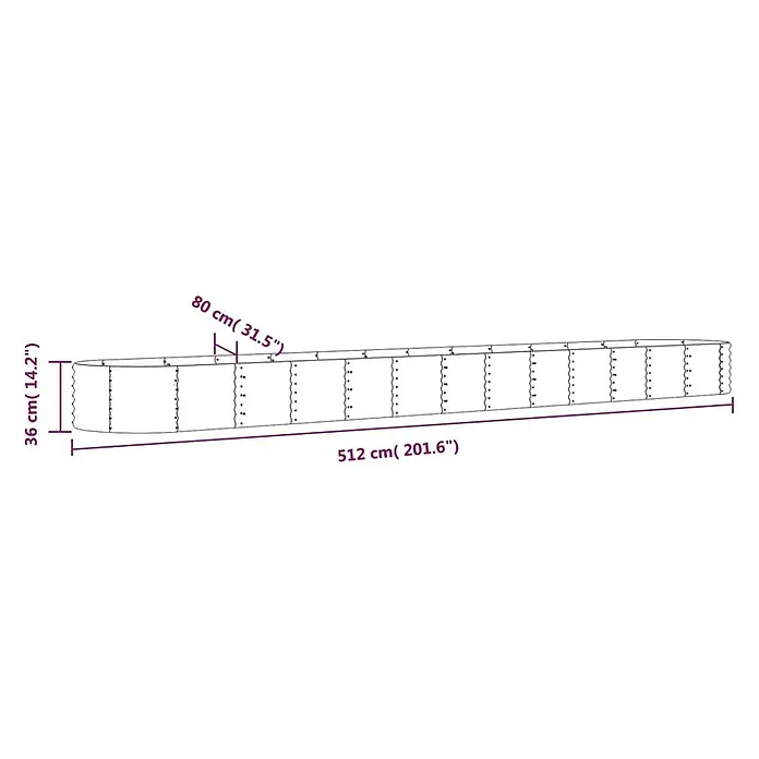 Furnicato Hochbeet oval aus verzinktem Stahl, Grau -  - Langes, rechteckiges Hochbeet mit den Maßen: 512 cm Länge, 36 cm Höhe und 80 cm Segmentbreite.