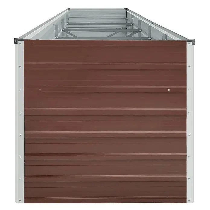 Furnicato Hochbeet verzinkter Stahl - 400 x 80 x 77 cm, Stahl, Braun - Braunes Wellblech-Hochbeet mit grauem Rahmen, von oben gesehen.