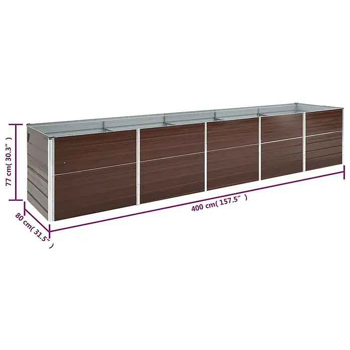 Furnicato Hochbeet verzinkter Stahl - 400 x 80 x 77 cm, Stahl, Braun - Braunes Hochbeet aus Metall mit den Maßen 400x80x77 cm.