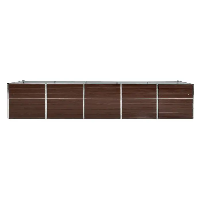 Furnicato Hochbeet verzinkter Stahl - 400 x 80 x 77 cm, Stahl, Braun - Langes, rechteckiges Hochbeet aus braunem Wellblech mit silbernem Rahmen.