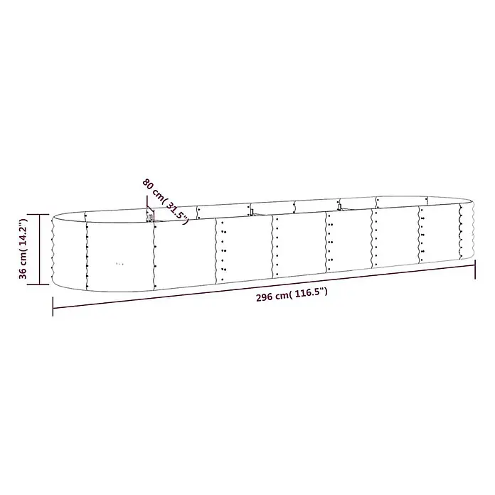 Furnicato Hochbeet - 296 x 80 x 36 cm, Stahl, Anthrazit - Langes, ovales Hochbeet aus Metall, 296x80x36 cm.