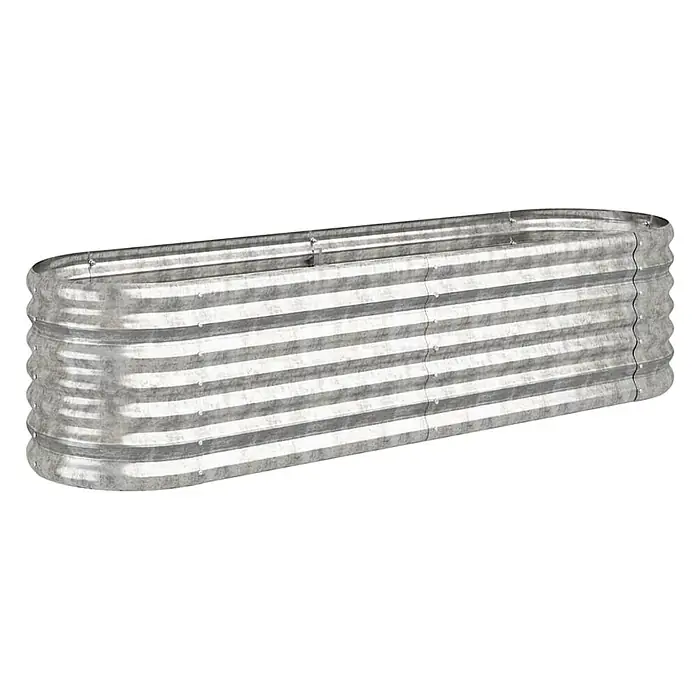Furnicato Hochbeet - 152 x 40 x 36 cm, Stahl, Silber - Längliches, ovales Hochbeet aus gewelltem verzinktem Metall.