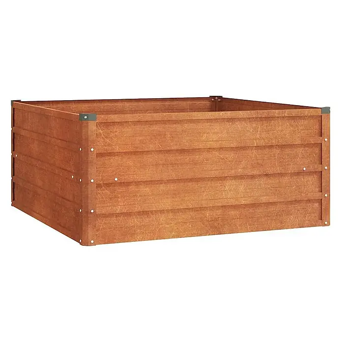 Furnicato Hochbeet - 100 x 100 x 45 cm, Stahl, Braun - Braunes Hochbeet aus Holz mit horizontalen Latten und grauen Eckverbindern.